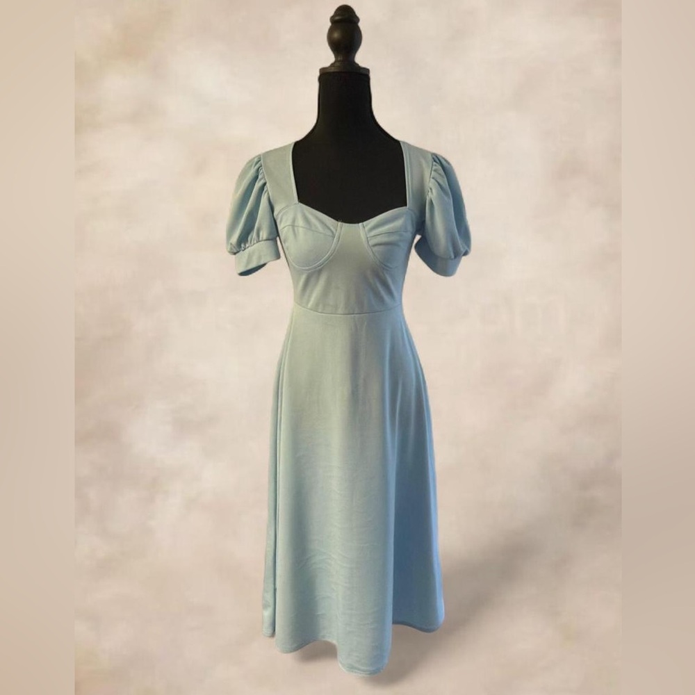 Chic Light Blue Midi Dress
